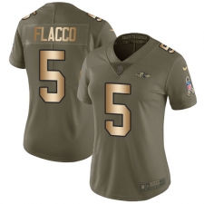 Women's Nike Baltimore Ravens #5 Joe Flacco Limited Olive/Gold Salute to Service NFL Jersey
