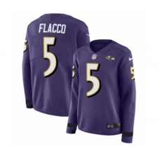 Women's Nike Baltimore Ravens #5 Joe Flacco Limited Purple Therma Long Sleeve NFL Jersey