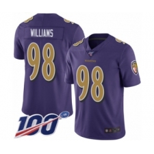 Men's Baltimore Ravens #98 Brandon Williams Limited Purple Rush Vapor Untouchable 100th Season Football Jersey