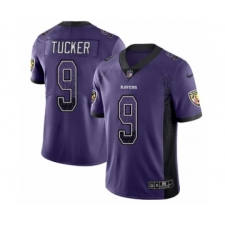 Men's Nike Baltimore Ravens #9 Justin Tucker Limited Purple Rush Drift Fashion NFL Jersey