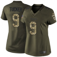 Women's Nike Baltimore Ravens #9 Justin Tucker Elite Green Salute to Service NFL Jersey
