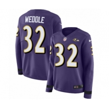 Women's Nike Baltimore Ravens #32 Eric Weddle Limited Purple Therma Long Sleeve NFL Jersey