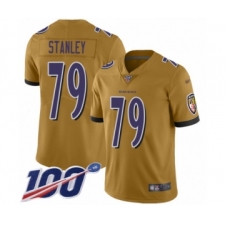 Men's Baltimore Ravens #79 Ronnie Stanley Limited Gold Inverted Legend 100th Season Football Jersey