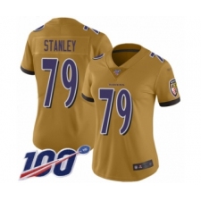 Women's Baltimore Ravens #79 Ronnie Stanley Limited Gold Inverted Legend 100th Season Football Jersey
