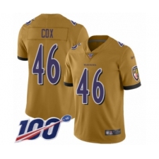 Men's Baltimore Ravens #46 Morgan Cox Limited Gold Inverted Legend 100th Season Football Jersey