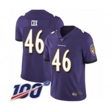 Men's Baltimore Ravens #46 Morgan Cox Purple Team Color Vapor Untouchable Limited Player 100th Season Football Jersey