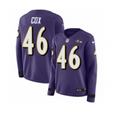 Women's Nike Baltimore Ravens #46 Morgan Cox Limited Purple Therma Long Sleeve NFL Jersey