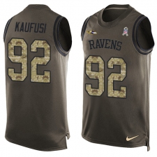 Men's Nike Baltimore Ravens #92 Bronson Kaufusi Limited Green Salute to Service Tank Top NFL Jersey
