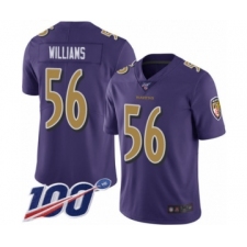 Men's Baltimore Ravens #56 Tim Williams Limited Purple Rush Vapor Untouchable 100th Season Football Jersey
