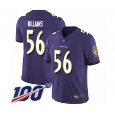 Men's Baltimore Ravens #56 Tim Williams Purple Team Color Vapor Untouchable Limited Player 100th Season Football Jersey