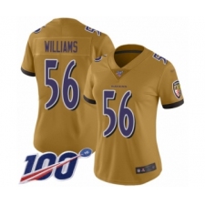 Women's Baltimore Ravens #56 Tim Williams Limited Gold Inverted Legend 100th Season Football Jersey