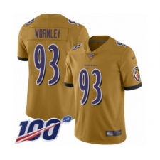 Men's Baltimore Ravens #93 Chris Wormley Limited Gold Inverted Legend 100th Season Football Jersey