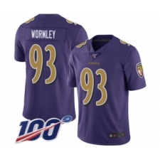 Men's Baltimore Ravens #93 Chris Wormley Limited Purple Rush Vapor Untouchable 100th Season Football Jersey