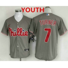Youth Philadelphia Phillies #7 Trea Turner Grey Cool Base Stitched Baseball Jersey