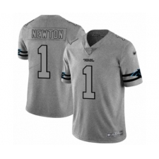 Men's Carolina Panthers #1 Cam Newton Limited Gray Team Logo Gridiron Football Jersey