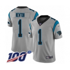 Men's Carolina Panthers #1 Cam Newton Silver Inverted Legend Limited 100th Season Football Jersey