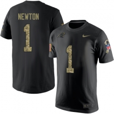 NFL Men's Nike Carolina Panthers #1 Cam Newton Black Camo Salute to Service T-Shirt