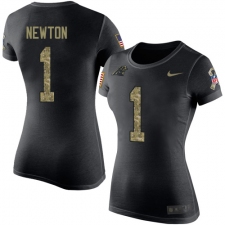 NFL Women's Nike Carolina Panthers #1 Cam Newton Black Camo Salute to Service T-Shirt