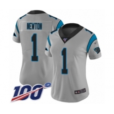 Women's Carolina Panthers #1 Cam Newton Silver Inverted Legend Limited 100th Season Football Jersey