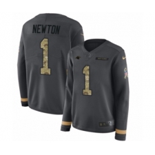 Women's Nike Carolina Panthers #1 Cam Newton Limited Black Salute to Service Therma Long Sleeve NFL Jersey