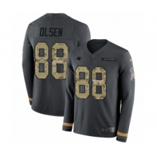 Men's Nike Carolina Panthers #88 Greg Olsen Limited Black Salute to Service Therma Long Sleeve NFL Jersey