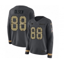Women's Nike Carolina Panthers #88 Greg Olsen Limited Black Salute to Service Therma Long Sleeve NFL Jersey