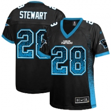 Women's Nike Carolina Panthers #28 Jonathan Stewart Elite Black Drift Fashion NFL Jersey