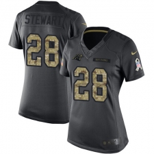 Women's Nike Carolina Panthers #28 Jonathan Stewart Limited Black 2016 Salute to Service NFL Jersey