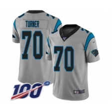 Men's Carolina Panthers #70 Trai Turner Silver Inverted Legend Limited 100th Season Football Jersey