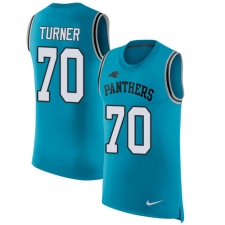Men's Nike Carolina Panthers #70 Trai Turner Limited Blue Rush Player Name & Number Tank Top NFL Jersey