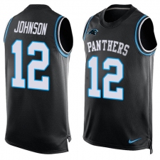 Men's Nike Carolina Panthers #12 Charles Johnson Elite Black Player Name & Number Tank Top NFL Jersey