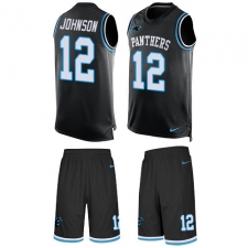 Men's Nike Carolina Panthers #12 Charles Johnson Limited Black Tank Top Suit NFL Jersey