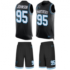 Men's Nike Carolina Panthers #95 Charles Johnson Limited Black Tank Top Suit NFL Jersey