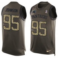 Men's Nike Carolina Panthers #95 Charles Johnson Limited Green Salute to Service Tank Top NFL Jersey