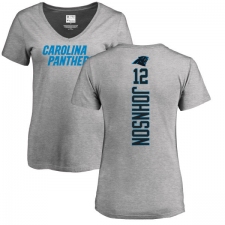 NFL Women's Nike Carolina Panthers #12 Charles Johnson Ash Backer V-Neck T-Shirt