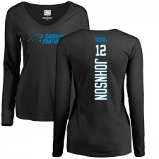 NFL Women's Nike Carolina Panthers #12 Charles Johnson Black Backer Slim Fit Long Sleeve T-Shirt