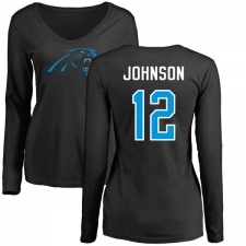 NFL Women's Nike Carolina Panthers #12 Charles Johnson Black Name & Number Logo Slim Fit Long Sleeve T-Shirt