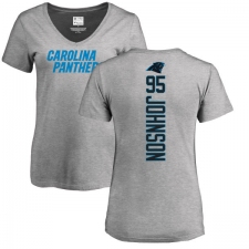 NFL Women's Nike Carolina Panthers #95 Charles Johnson Ash Backer V-Neck T-Shirt