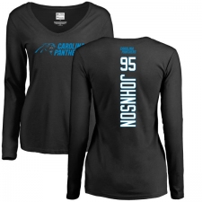 NFL Women's Nike Carolina Panthers #95 Charles Johnson Black Backer Slim Fit Long Sleeve T-Shirt