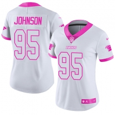 Women's Nike Carolina Panthers #95 Charles Johnson Limited White/Pink Rush Fashion NFL Jersey