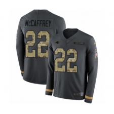 Men's Nike Carolina Panthers #22 Christian McCaffrey Limited Black Salute to Service Therma Long Sleeve NFL Jersey
