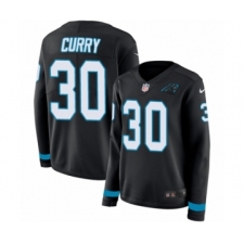 Women's Nike Carolina Panthers #30 Stephen Curry Limited Black Therma Long Sleeve NFL Jersey
