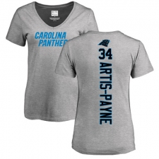 NFL Women's Nike Carolina Panthers #34 Cameron Artis-Payne Ash Backer V-Neck T-Shirt