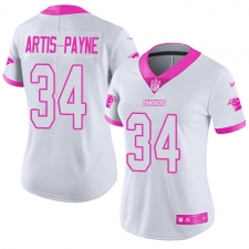 Women's Nike Carolina Panthers #34 Cameron Artis-Payne Limited White/Pink Rush Fashion NFL Jersey