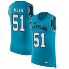 Men's Nike Carolina Panthers #51 Sam Mills Limited Blue Rush Player Name & Number Tank Top NFL Jersey