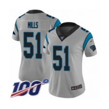 Women's Carolina Panthers #51 Sam Mills Silver Inverted Legend Limited 100th Season Football Jersey