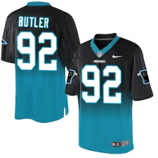 Men's Nike Carolina Panthers #92 Vernon Butler Elite Black/Blue Fadeaway NFL Jersey