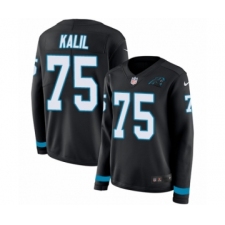 Women's Nike Carolina Panthers #75 Matt Kalil Limited Black Therma Long Sleeve NFL Jersey