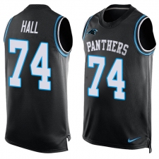 Men's Nike Carolina Panthers #74 Daeshon Hall Elite Black Player Name & Number Tank Top NFL Jersey