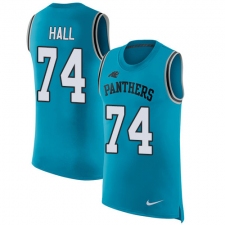 Men's Nike Carolina Panthers #74 Daeshon Hall Limited Blue Rush Player Name & Number Tank Top NFL Jersey